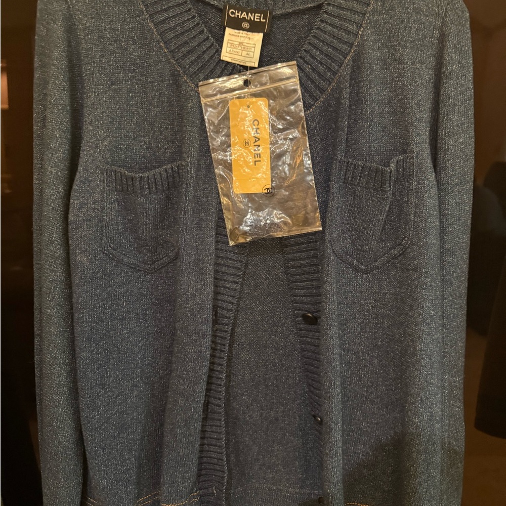 CHANEL Navy Knit Cardigan